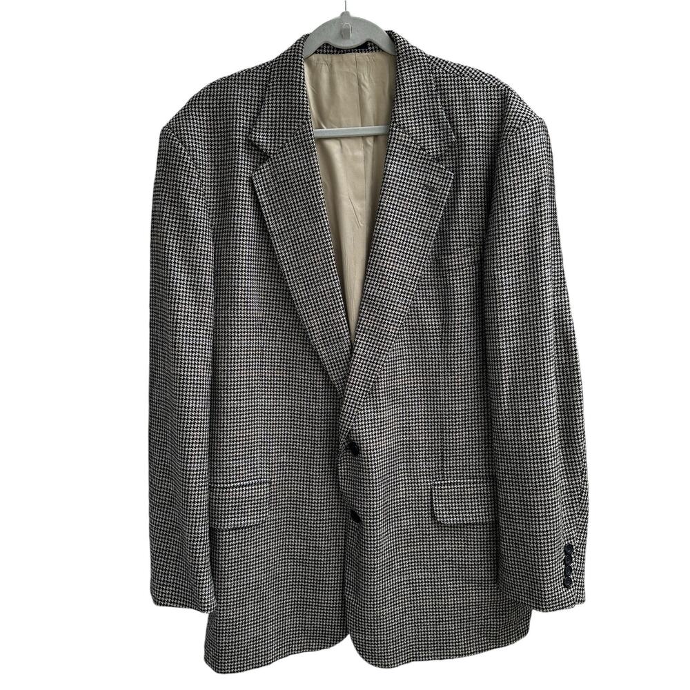 Oscar de la Renta Mens 46L Houndstooth Silk Blend Blazer Sport Coat‎ Suit Jacket